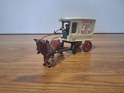 Buy Vintage - Cast Iron Toy - Horse And Cart With Man - Fresh A Milk - White/Red • 23.15£