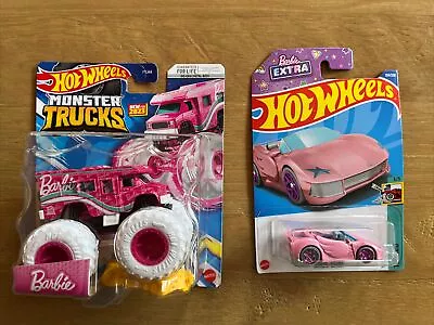 Buy Hot Wheels Barbie Monster Truck Pink  Freestyle Wreckers With Tooned Car • 17.95£