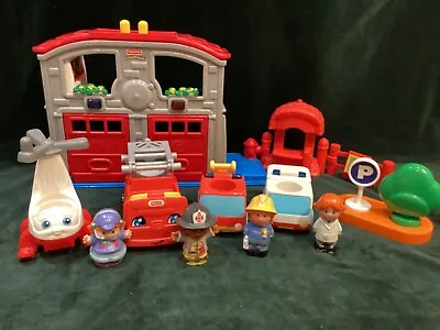 Buy Fisher Price Little People Fire Station+Fire Engine/Figures/Lights/Sounds VGC. • 18.95£