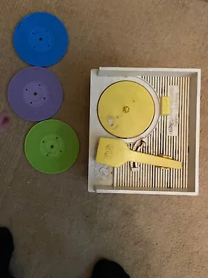 Buy Vintage 1971 Fisher Price Record Player & 5 Record Discs Wind Up Music Box Toy • 17.25£