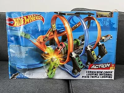 Hot Wheels Corkscrew Crash Track Set 3 Loops Car Launch Playset Kids Toy  Gift