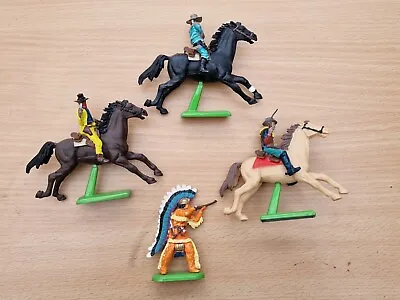 Buy Collection Of 4 Vintage 1971 Britains 3 Cowboys On Horses And Indian Figures • 15£
