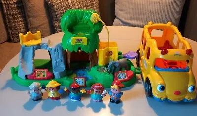 Buy Fisher Price Little People Zoo & Yellow Bus With 5 Figures With Sounds Working  • 20£