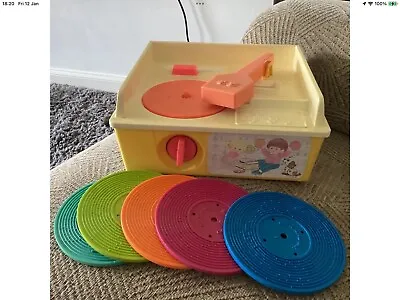 Buy Vintage Fisher Price Record Player 5 Records Yellow Version Rare • 29.99£