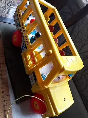 Buy Vintage Fisher Price School Bus With 7 People 1 Wooden Pull Along Eyes Move Up • 8.50£