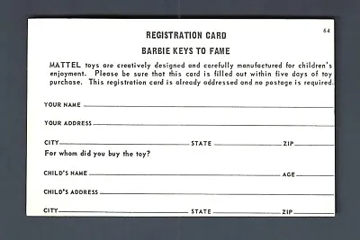 Buy Barbie's Registration Card * 1963 KEYS TO FAME Mattel Board Game * VERY RARE • 28.92£