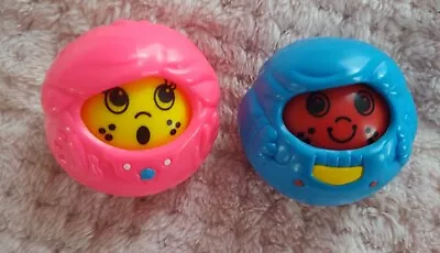Buy 2x Vintage Fisher Price Rattle Balls 1994 Sensory Roll Faces Baby Toddler Play • 4.60£