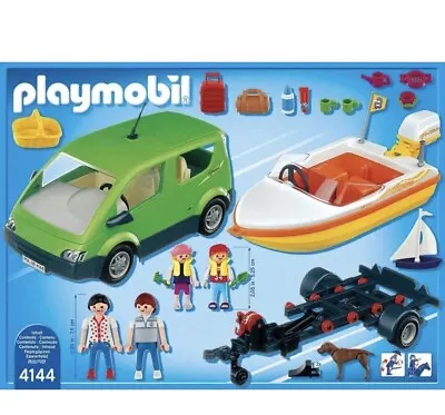 Buy Playmobil Family Van With Boat And Trailer Kids Traveling Playset 4144 Playset • 18.99£