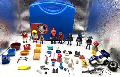 Buy Playmobil 9 Figures + Accessories Police,hiker,diver Ect With Case • 9.99£