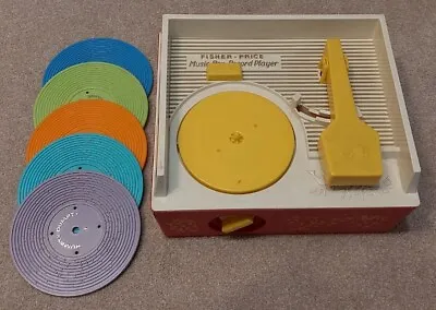 Buy Vintage Fisher Price Record Player & 5 Record Discs Wind Up Music Box Toy. • 17.25£