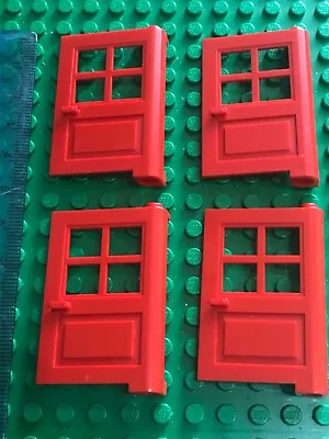 Buy Lego 4 X Modern Hinged House Doors With 4 Window Holes RED • 1.49£