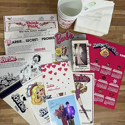 Buy Vintage 80s BARBIE Fan Club Merch Lot Calendar Coloring Books Pennant Cups RARE • 41.80£