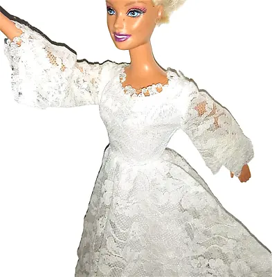 Buy BARBIE 70s Gorgeous White Lace Wide Sleeve Wedding Dress B900 • 15.44£