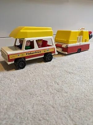 Buy Vintage Fisher Price Little People Camper Vehicle And Pop Up Tent +Mini Bus  • 25£