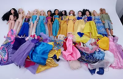 Buy 13 Disney Doll Dolls Barbie Jasmine Elsa Anna Snow White Loads Of Clothing Lot • 80.92£