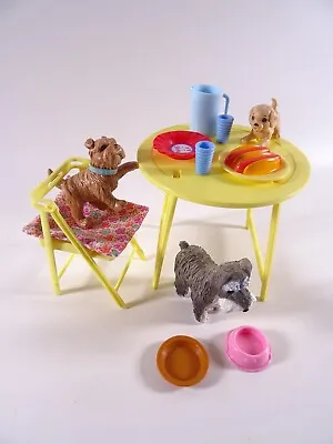 Buy Vintage Barbie Furniture Garden Table Chair 3 Puppies Decoration As Pictured (12877) • 13.33£