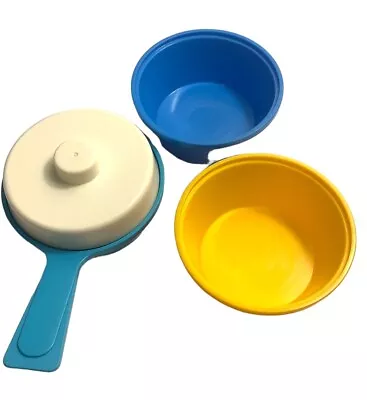 Buy Vintage Plastic Fisher Price Play Fun With Food, Cooking, 2 Bowls, Pan, Lid F-P • 9£