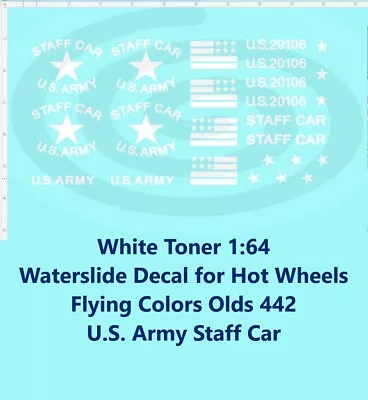Buy White Toner 1:64 Decal For Hot Wheels Flying Colors Olds 442 U.S. Army Staff Car • 5.21£