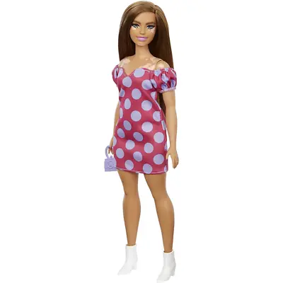 Buy Barbie Fashionistas Doll Curvy Vitiligo Long Brunette Hair Polka Dot Dress • 9.99£