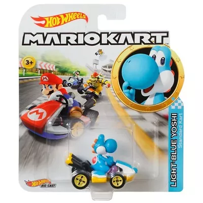 Buy Hot Wheels Mario Kart Light-Blue Yoshi Standard Kart Brand New & Sealed • 14.41£