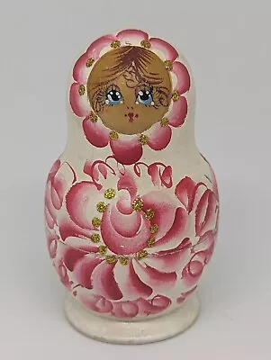 Buy Handmade Signed Pink White Russian Nesting Decorative Floral Doll • 9.95£