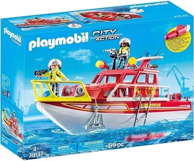 Buy RARE - Playmobil 70147 Fire Rescue Boat With Underwater Motor 70 Pieces NEW • 34£