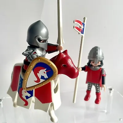 Buy Playmobil Figures : Jousting Unicorn Knight With Horse & Page Boy With Flag • 5£