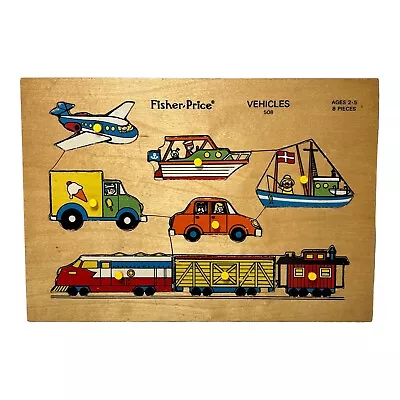 Buy Fisher Price Vehicles Wooden Puzzle #508 Train Boat Car Ice Cream Truck Vintage • 10.41£