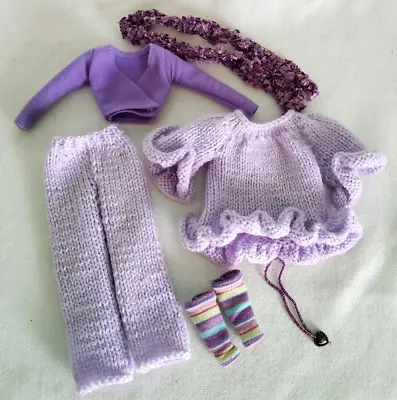 Buy Vintage BARBIE Hand Knit Lavender Clothes Lot W Accessories 7pcs Very Nice • 55.89£