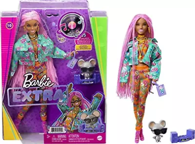 Buy Barbie Extra Doll 10 In Floral-Print Jacket With Pink Braids • 40.66£