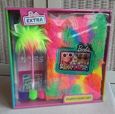 Buy BNIB Barbie Extra Fluffy Diary Set Pom Pom Pen Paper Clips Sticker Sheets Gift • 5£