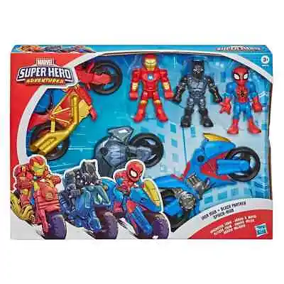 Buy Marvel 3 Pack Super Hero Adventures Figures Iron Man Black Panther Spiderman • 32.99£