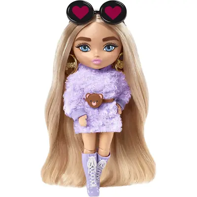 Buy Barbie Extra Minis Doll 5.5in Wearing Fluffy Purple Fashion With Doll Stand • 11.99£