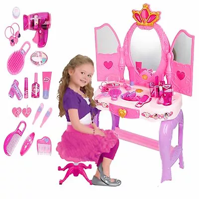 Buy Princess Luxury Glamour Vanity Table Mirror Pretend Play Set With Stool Toy Gift • 45.97£