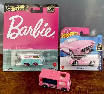 Buy Hot Wheels Barbie X 3 Kool Kombi, 1956 Corvette & Dream Camper Loose Pink • 15£