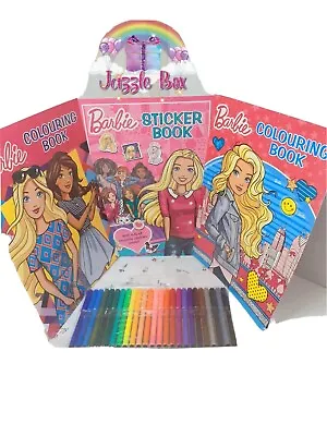 Buy Barbie Colouring Books, Stickers And Colourful Felt Tip Pens Gift Set Bundle • 14.99£