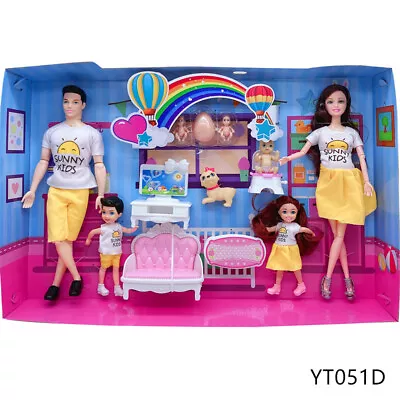 Buy Pregnant Barbie 5 Family Combination Tableware Double Bed Family Toy 30Cm • 46.67£