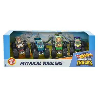 Buy Hot Wheels Monster Trucks Mythical Maulers Kids Vehicles 4 Pack 2020 Set Mattel • 17.99£