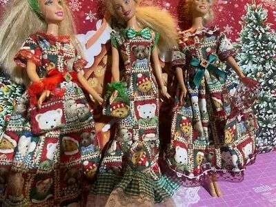 Buy Barbie Dress Handmade Boyd's Bears Christmas Fabric • 9.25£