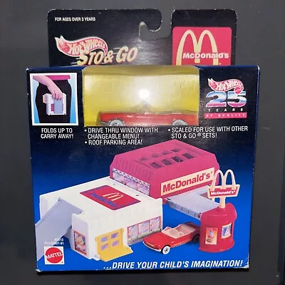 Buy Hot Wheels Mcdonalds Drive Thru Mattel 1995 Sto & Go Fold Away Mini Playset • 24.99£