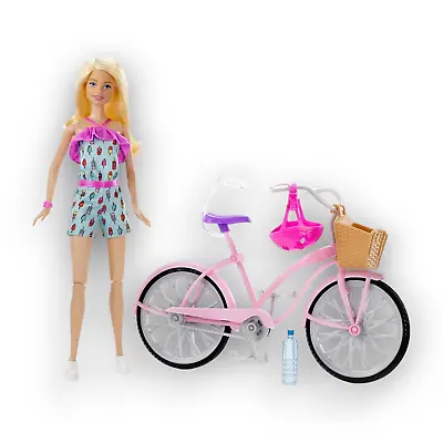 Buy Barbie With Bicycle And Accessories Set With Working Pedals MATTEL FTV96 • 34.49£