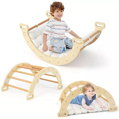 Buy 2-in-1 Wooden Arch Rocker Toddlers Double-Sided Climbing Arch With Soft Cushion • 74.95£