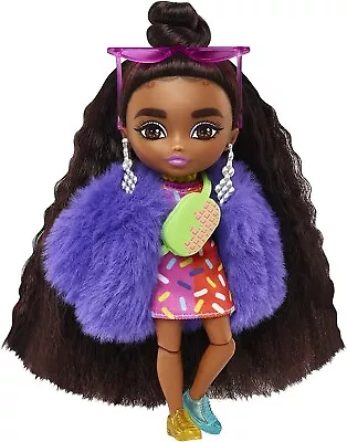 Buy Barbie Extra Miniscon Dress Pink And Red, Purple Fur Curly Hair • 20.26£