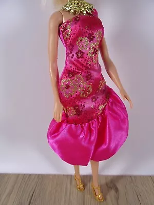 Buy Fashion Fashion For Barbie Or Similar Doll Balloon Dress Gold Print Chain Shoes (14214) • 9.20£