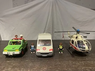 Buy Playmobil Vehical And Figurine Bundle: Safari Jeep, Ambulance, Rescue Helicopter • 17£