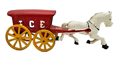 Buy Horse Drawn Red Ice Wagon Hand Painted Cast Iron Vintage Toy  7.5  Long • 11.57£