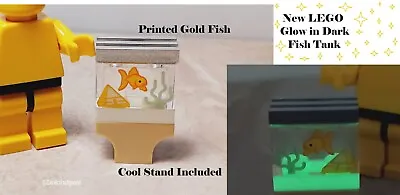 Buy New LEGO Fish Tank GLOWS Unique Part Printed Gold Fish Pyramid Seaweed Stand Lid • 11.34£