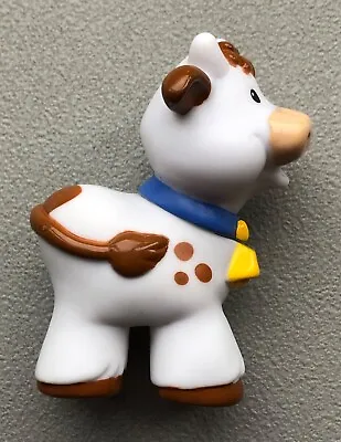 Buy Fisher Price LITTLE PEOPLE Farm Animal COW With BELL White Brown Figures 2002 • 9.99£