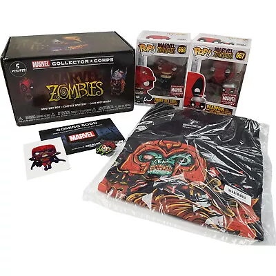 Buy Funko Pop Zombie Marvel Collectors Corps MCC Box Red Skull Deadpool Vinyl Tshirt • 74.99£