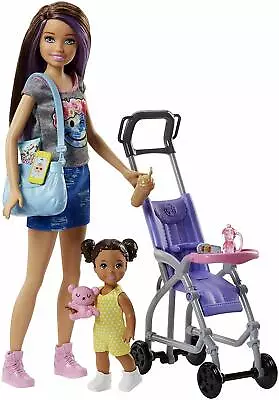 Buy Barbie Skipper Babysitters Inc. Doll Set, Brunette With Baby, Stroller & Accesso • 48£